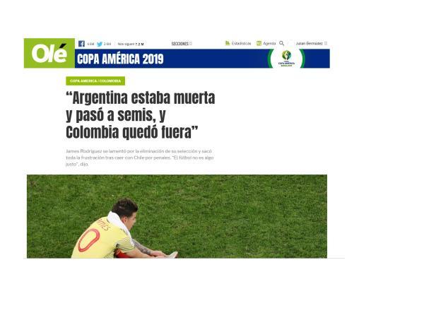 Así describió Olé la declaración de James.