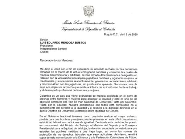 Este es el comunicado de la Vicepresidenta Marta Lucía Ramírez.