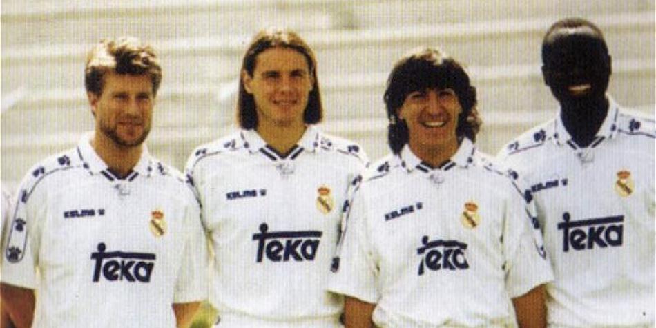 Freddy Rincon (der.) comparti&oacute; junto a Iv&aacute;n Zamorano, Fernando Redondo, Michael Laudrup (de derecha a izquierda) en el Real Madrid en 1995.