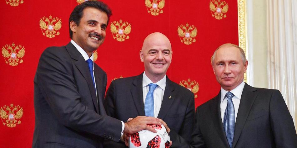 Putin, Infantino y emir de Catar.